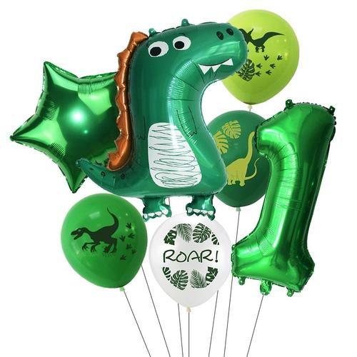 G1 - Ballon dinosaure, 32 pouces, 7 pièces/ensemble, Dragon, vert, or, Dino Globos, décoration de fête prénatale, anniversaire