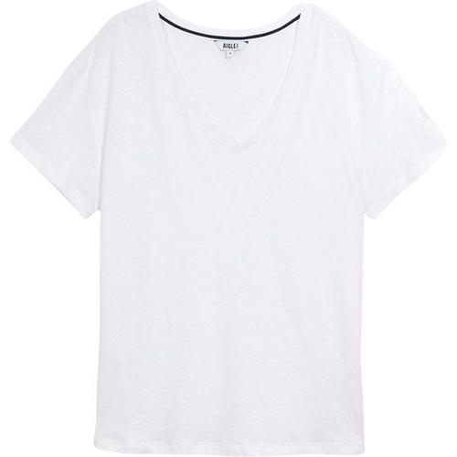 T-Shirt Col V Coton Et Lin Femme