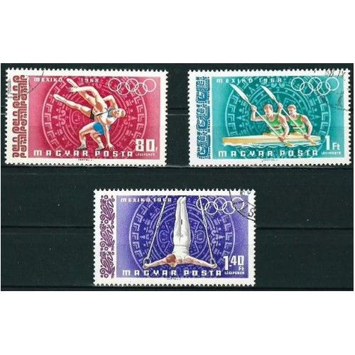 Hongrie 1968, Beaux Timbres De Poste Aérienne Yvert 303 304 305- Jo - Jeux Olympiques De Mexico - Lutte - Aviron - Anneaux, Oblitérés, Tbe.