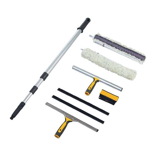 Kit de nettoyage pour fenêtres 8 pièces largeur 350 mm avec nettoyeur-mouilleur à manche en alu VERMOP