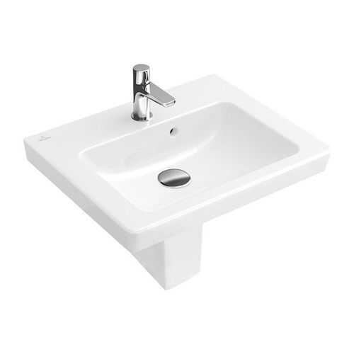 Lave-mains, 500 x 400 mm, Rectangulaire, pour robinetterie monotrou , trou de robinetterie percé, avec trop-plein, En porcelaine sanitaire Blanc