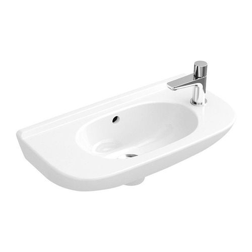Lave-mains, 500 x 250 mm, Ovale, pour robinetterie monotrou , trou s de robinetterie latéraux pré-percés, avec trop-plein, En porcelaine sanitaire, NF Blanc