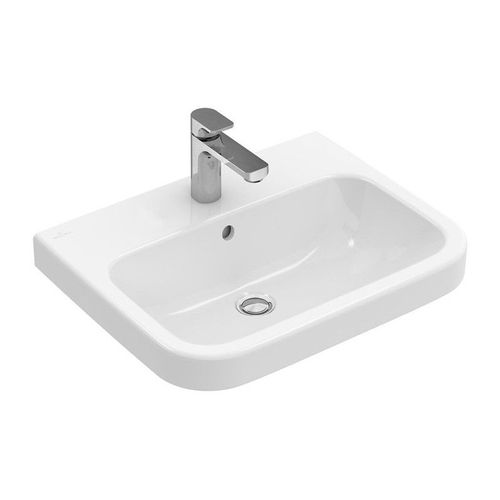 Lavabos muraux, 600 x 470 mm, Rectangulaire, pour robinetterie à 3 trou s, trou de robinetterie central percé, avec trop-plein, En porcelaine sanitaire