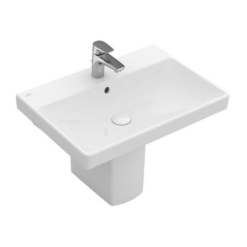 Lavabos muraux, 600 x 470 mm, Rectangulaire, pour robinetterie à 3 trou s, trou de robinetterie central percé, avec trop-plein, En porcelaine sanitaire