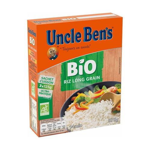 LOT DE 24 - UNCLE BEN'S : Riz long grain bio en sachets cuisson - 3 x 125 g