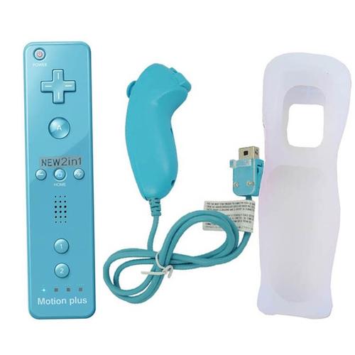 Kit Bleu Manette De Jeu 2 Fr 1 Pour Nintendo Wii Motion Plus, Contrôleur À Distance Sans Fil Pour Wii Nunchuck