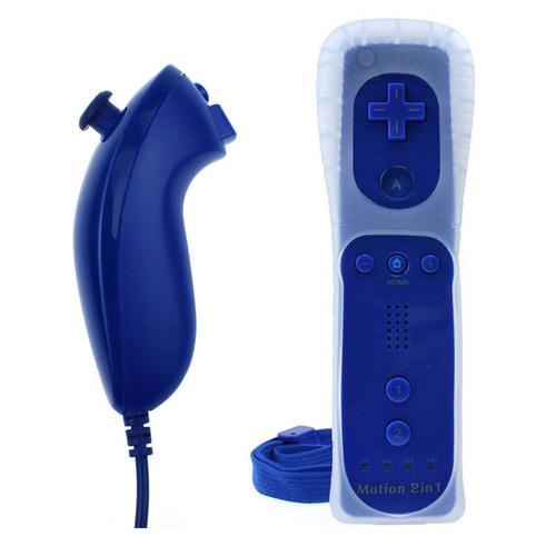 Bleu Marine Manette De Jeu 2 Fr 1 Pour Nintendo Wii, Joystick Sans Fil, Bluetooth, Télécommande, Synchronisation, Nunchuck Intégré Motion Plus