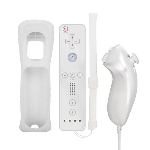 Ensemble Blanc Manette De Jeu Nunchuck 2 Fr 1 Pour Nintendo Wii, Sans Motion Plus, Bluetooth