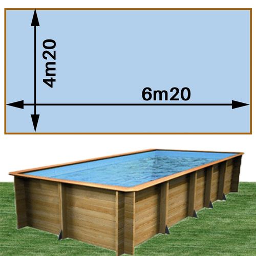 Piscine bois woodfirst original rectangulaire 620 x 420 x 133 cm liner bleu pâle