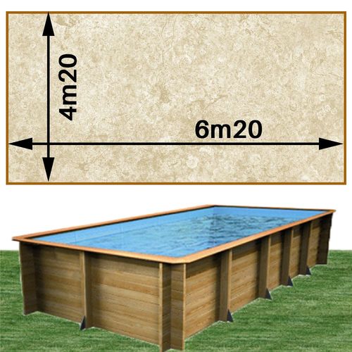Piscine bois woodfirst original rectangulaire 620 x 420 x 133 cm liner stone sable