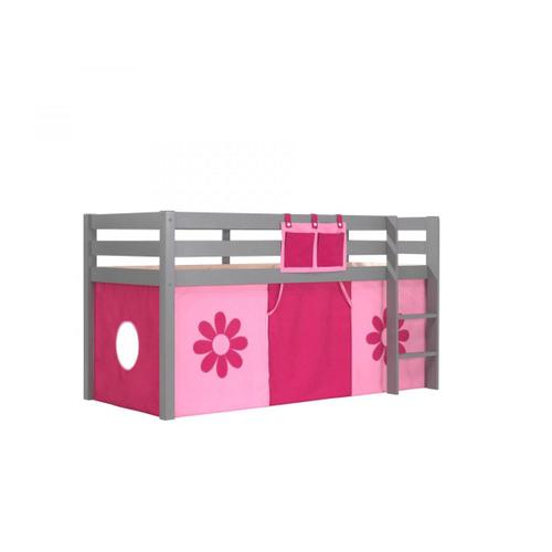 Vipack Lit Enfant Surlev Pino 90x200cm Gris + Rideau De Lit Pink Flower