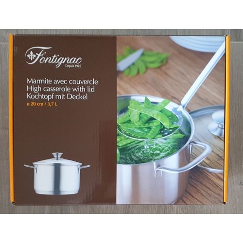 Fontignac Marmite En Acier Inoxydable Avec Couvercle En Verre,  Tous Feux Dont Induction, Finition Mat, 20 Cm 3,7 Litres