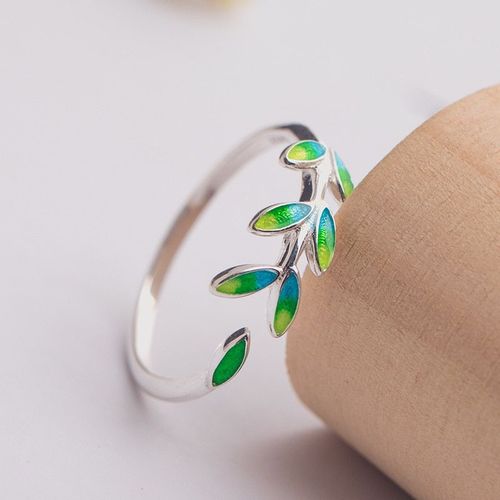 Bagues Ouvertes En Argent Sterling 925 Pour Femmes, Émail, Branche D'olive Verte, Bijoux À La Mode, Jz345