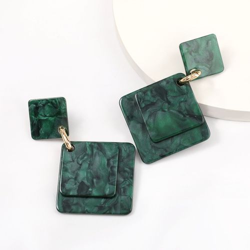 Boucles D'oreilles Géométriques En Résine Verte, Multi Couches, Carrées, Exagérées, Créatives, Populaires, Accessoires Bijoux De Fête