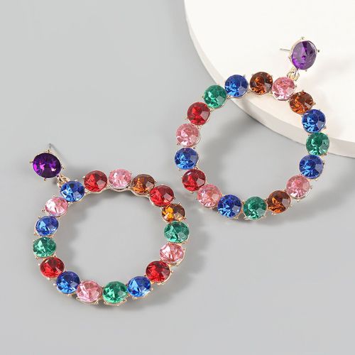 Boucles D'oreilles Rondes En Métal Et Strass Pour Femmes, Accessoires De Fête Créatifs Et Populaires