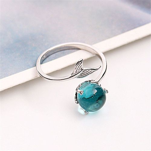 Bagues Sirène En Argent Sterling 925, Cristal Bleu Ouvert Pour Femmes, Bijoux De Déclaration, Taille Réglable, Cadeau Pour Filles