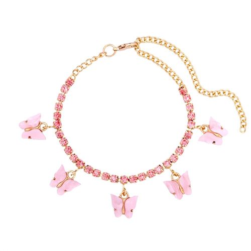 Bracelet De Cheville En Cristal Rose Pour Femmes, Pendentif Papillon, Bijoux, Pieds Nus, Été, Plage, Cadeau, Nouvelle Tendance