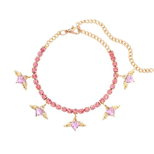 Chaîne De Cheville En Cristal Rose Pour Femmes, Pendentif En Forme De C¿Ur Et D'aile En Strass, Bijoux De Plage, Cadeau Idéal