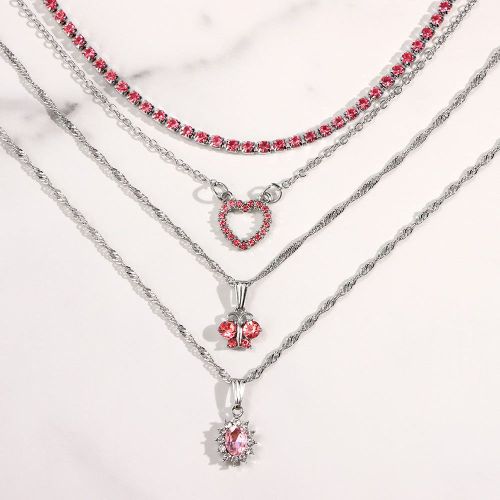 Collier Pendentif Papillon En Cristal Brillant Pour Femmes, Multicouches, C¿Ur Rose, Strass, Chaîne Torsadée, Bijoux Tendance, 2021