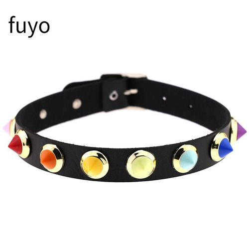 Collier Ras Du Cou En Cuir Pu Multicolore Pour Femmes, Rivets, Pointes, Gothique, Punk, Bijoux De Déclaration