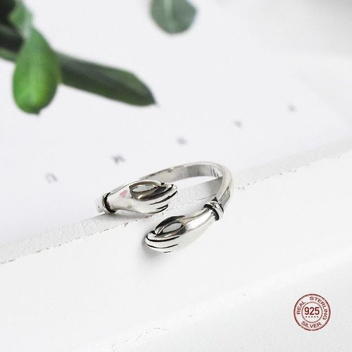 Bague Ouverte En Argent Sterling 925, Design Minimaliste, Amour, Câlin, Mignon, Vintage, Bijoux De Fête Ajustables