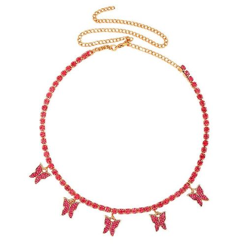 Collier Ras Du Cou En Forme De Papillon Pour Femmes, Breloque De Tennis, Pendentif En Strass, Rose, Rouge, Bijoux, Cadeau, Vente En Gros