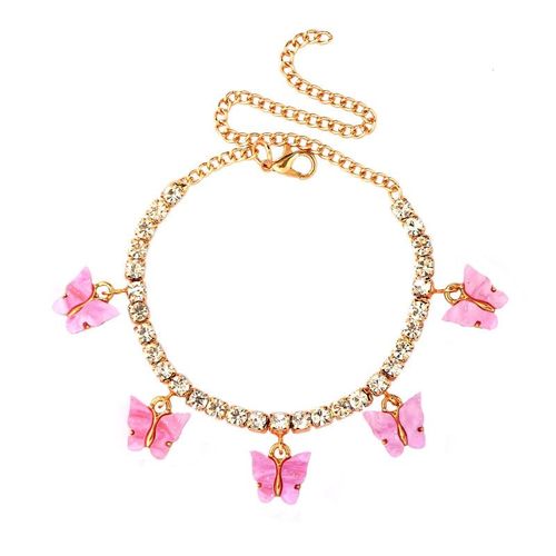 Bracelets De Cheville En Strass, Couleur Or Argent Scintillant, Mignon Doux Pendentif Papillon, Sandales De Plage D'été, Chaîne De Pied, Bijoux, Nouvelle Collection