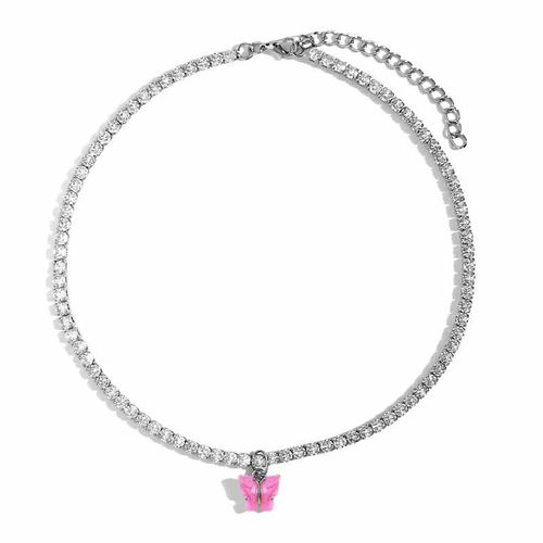 Collier Pendentif Papillon Coréen Mignon Pour Femmes, Couleur Or Argent Brillant 4mm Aaa Zircon Chaîne De Tennis, Bijoux À La Mode