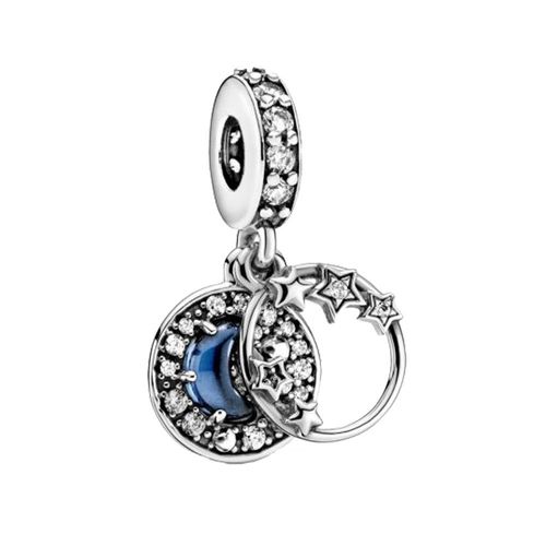 Breloque De Noël En Argent Sterling 2020, Perles Bleu Nuit Ciel Croissant Lune Et Étoiles, Bracelet Pandora Original, Nouveauté 925