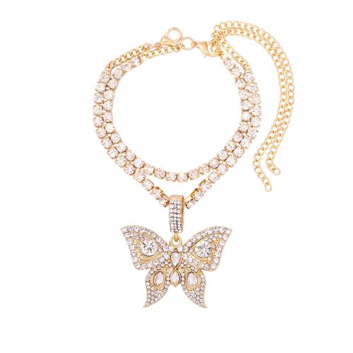 Grand Bracelet De Cheville En Strass Papillon Pour Femmes, Breloques Tendance, Sandales Pieds Nus, Bijoux En Chaîne De Cristal Sur La Jambe, 2, Pièces/Ensemble