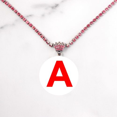 Collier Avec Pendentif Alphabet En Strass Pour Homme Et Femme, Bijou Tendance, Avec Initiale Du Nom, Couronne Rose, Chaîne En Cristal, A Z