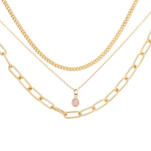 Collier Avec Pendentif En Pierre De Cristal Pour Femmes, Mode Coréenne, Multicouches En Métal Doré, Chaîne Épaisse, Bijoux De Fête