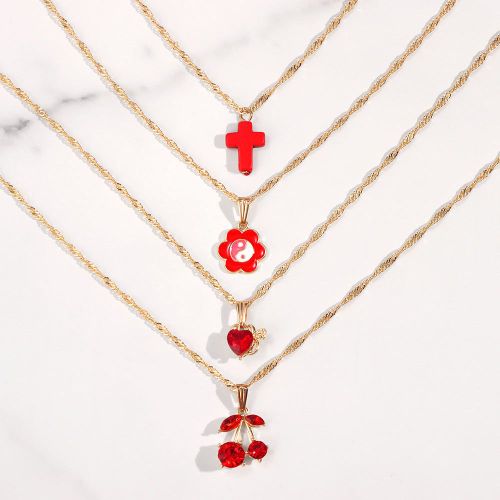 Collier Multicouche Tendance Pour Femmes, Couleur Or, C¿Ur, Fleurs, Cristal, Ras Du Cou, Pendentif Croix, Bijoux De Fête, 2021