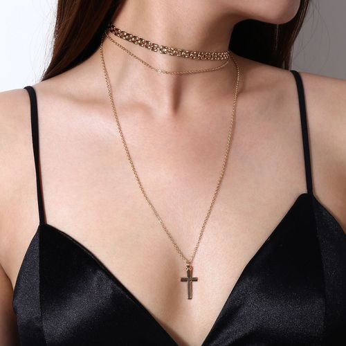 Collier De Clavicule Avec Pendentif Multi Couches, Bijoux Avec Article Exagéré De Décoration, Croix Simple, Vente En Gros