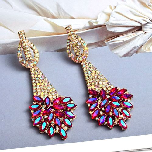 Boucles D'oreilles Longues En Métal Et Cristal Coloré, Pendentif En Verre De Haute Qualité, Accessoires De Bijoux Pour Femmes, Nouvelle Collection