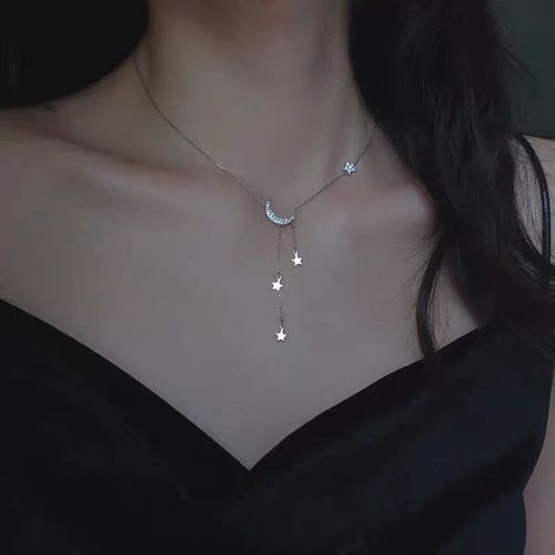 Collier Ras Du Cou En Argent Sterling 925 Pour Femmes, Pendentif En Forme De Lune Ou D'étoile, Bijou De Mariage, Dz819