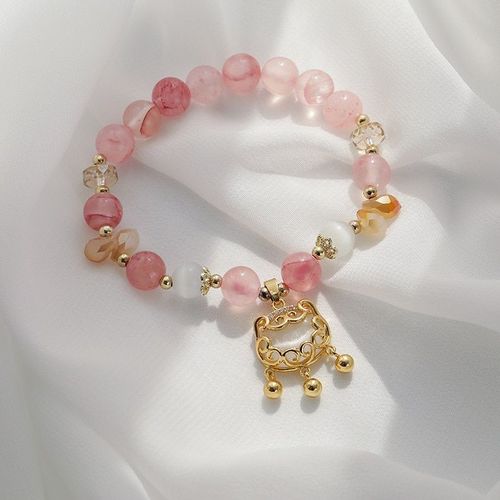 Bracelet Perlé En Métal Rose Cristal Pour Femmes, Accessoires De Fête Créatifs Et Populaires