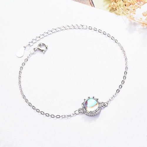 Bracelet À Perles Rondes Couronne Pierre De Lune Pour Femmes, En Argent Sterling 925, Bijoux De Mariage, Sl340