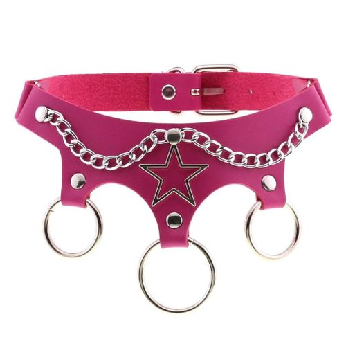 Collier En Cuir Punk Pour Femmes, Pendentif Rond, Gothique, Étoile, Ras Du Cou, Harajuku, Anime, 2021