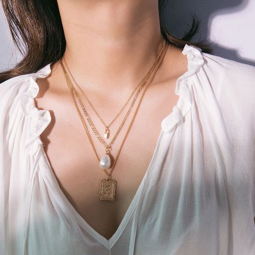 Collier Carré En Fleur De Rose Pour Femmes, Chaîne D'extension De Perle Rétro, Simple, Pour Dames De Tempérament