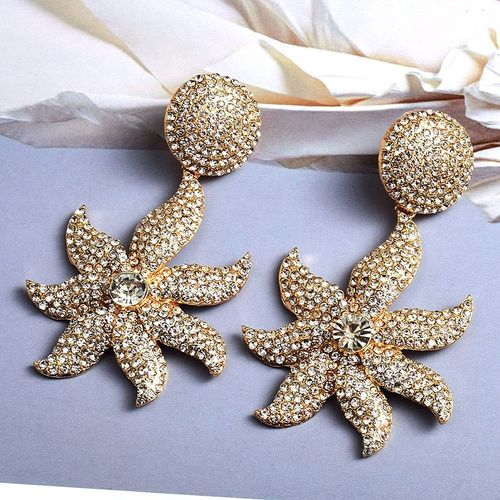 Boucles D'oreilles Longues En Métal Doré Pour Femmes, Nouveau Style, Entièrement Cloutées Avec Des Cristaux, Accessoires De Bijoux Strass De Haute Qualité