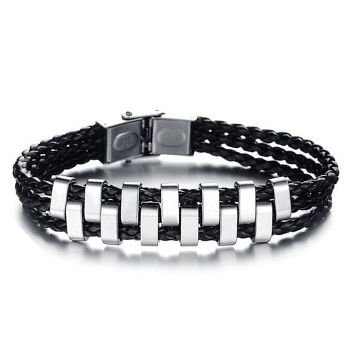 Bracelet En Cuir Tressé Pour Hommes, Couleur Argent, Acier Inoxydable 316l, Punk, Vintage, Noir, Nouvelle Mode 2021
