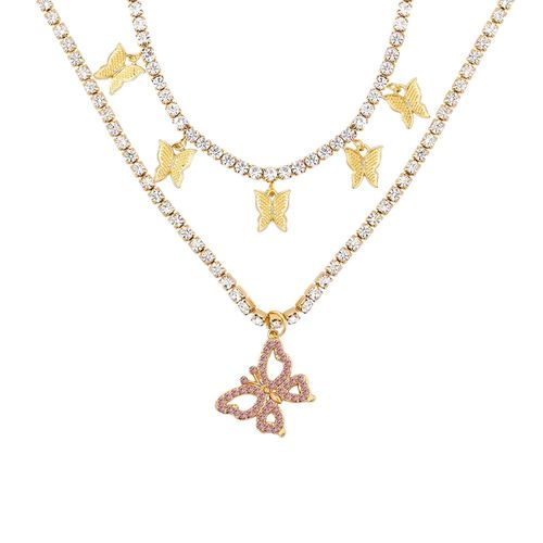 Collier Multicouches En Cristal Papillon Pour Femmes, Chaîne De Tennis, Breloque, Animal, Pendentif En Strass, Bijoux De Fête, 2021