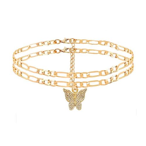 Bracelet De Cheville En Strass Papillon Brillant Pour Femmes, Couleur Or, Chaîne En Métal Pour Pieds Nus, Bijoux De Plage, 2, Pièces/Ensemble