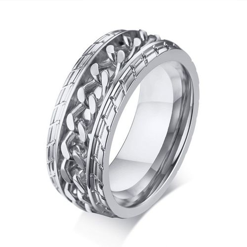 Bague À Chaîne En Acier Inoxydable Pour Homme, Anneau Masculin, Vintage, Punk, Métal, Ne Se Décolore Pas, Couleur Or, Noir, Bleu, Argent