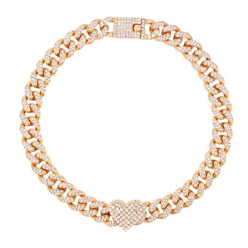 Collier Chaîne À Mailles Cubaines Pour Femmes, 13mm, Strass Glacé, Punk, Luxe, Cristal, Coeur, Rappeur, Ras Du Cou, Bijoux Hip Hop