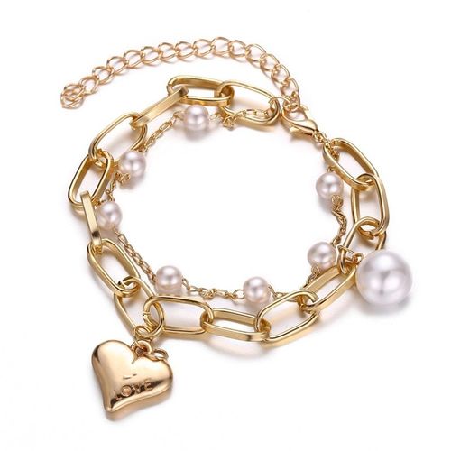 Bracelets Géométriques Irréguliers, Imitation Perles, C¿Ur, Or Rose, Chaîne À Maillons En Métal, Pour Femmes Et Filles, Bijoux De Fête De Mariage