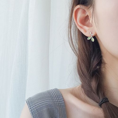 Ensemble De Bijoux En Argent Sterling 925 Pour Femmes, Collier, Boucles D'oreilles, Bracelet, Bague, Élégant, Coréen, Feuille Verte, Eh265