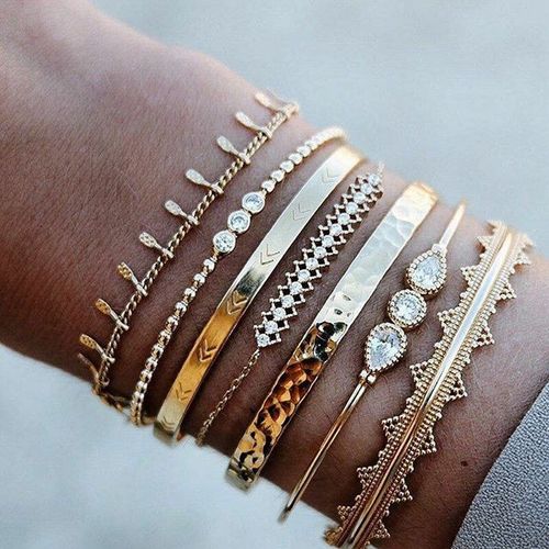 Bracelet En Alliage Incrusté De Strass Pour Femmes, Accessoires Européens Et Américains, Ensemble De 7 Pièces, À La Mode, Offre Spéciale, 2020