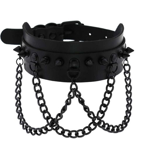 Collier En Cuir Noir À Rivets Pour Hommes Et Femmes, Chaîne Style Steampunk, Bijou Rock, Style Anime